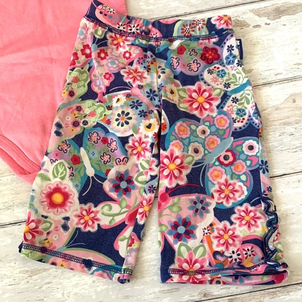 The Children’s Place 6-9m Baby Girl Outfit Flare Floral Blue Pants Pink Onesie